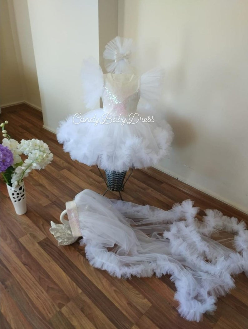 Langer Schwanz Weißes Kleid Luxus Mädchen Kleid Blume | Etsy