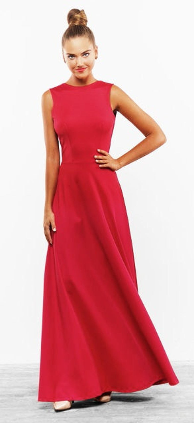 Langes Rotes Kleid Elegante Kleid Boden Hochzeit Maxi