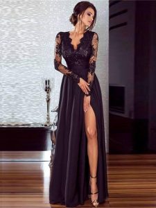 Langes Schwarzes Kleid Mit Schlitz  Abendkleider