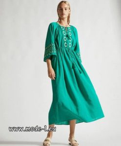 Langes Tunika Style Boho Maxi Sommerkleid In Grün