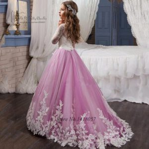 Lavendel Prom Kleider Mädchen Langarm Blume Mädchen Kleid