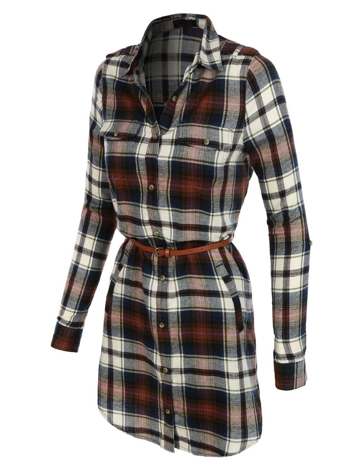 Le3No Womens Lightweight Flannel Plaid Dress With Faux