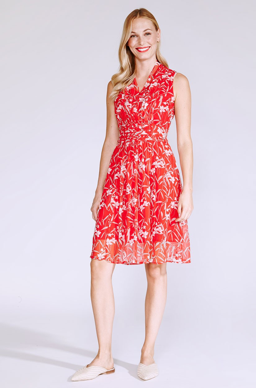 Leichtes Sommerkleid In Rot Mit Blumen  Kala Fashion