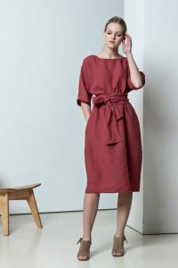 Leinen Midi Kleid Für Frauen Rotes Sommerkleid Loses  Etsy