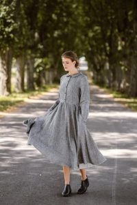 Leinenkleid Graues Kleid Shirtkleid Plus Size Kleidung