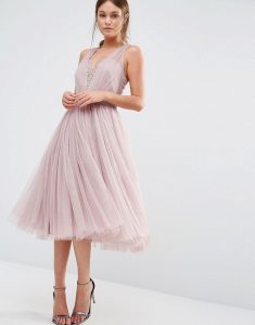 Little Mistress Embellished Midi Dress With Tulle Skirt At