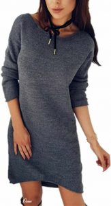 Longra Damen Mode Pullover Kleider Strickkleid Sweater