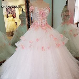 Ls63675 Rosa Blumen Hochzeit Kleid Ballkleid Lace Up