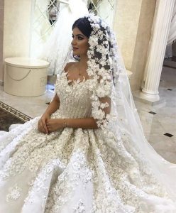 Luxus 3D Spitze Blumen Ballkleid Hochzeit Kleider Vintage