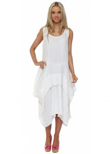 Made In Italy  White Linen Layered Day Dress