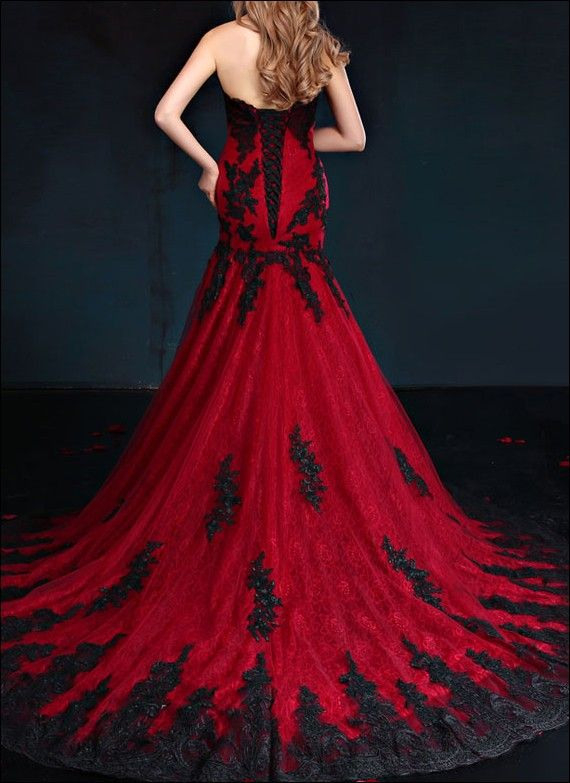 Mermaid Abendkleid Ballkleid In Schwarz Rot  Rote