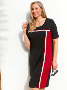 Miamoda Kleid Mit Streckendem Streifenbesatz  Happy Size