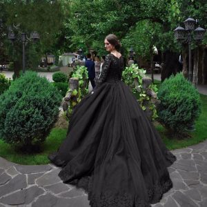 Mode Schwarze Gothic Brautkleider Illusion Spitze