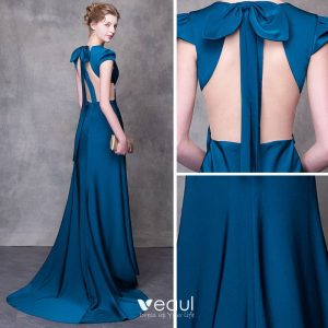 Mode Tintenblau Abendkleider 2018 Mermaid Vausschnitt