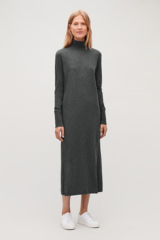Model Front Image Of Cos Long Sweatshirt Dress In Grey