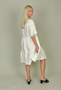 Natürliche Linen Kleid Weißes Leinenkleid Rüschen Saum