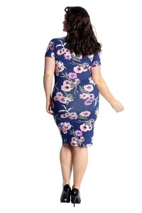 Neu Damen Übergröße Kleid Damen Bodycon Midi Floral Print