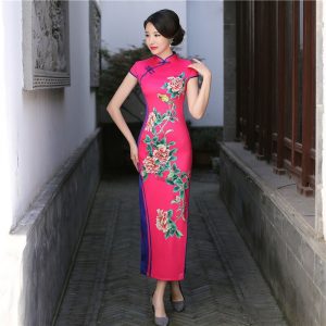 New Rayon Cheongsam Long Qipao Dress Style Chinois Femme