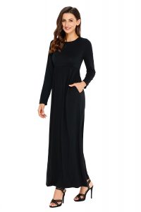 Olive Langarm Maxi Jersey Kleid Mit Hoher Taille Damen  Ebay