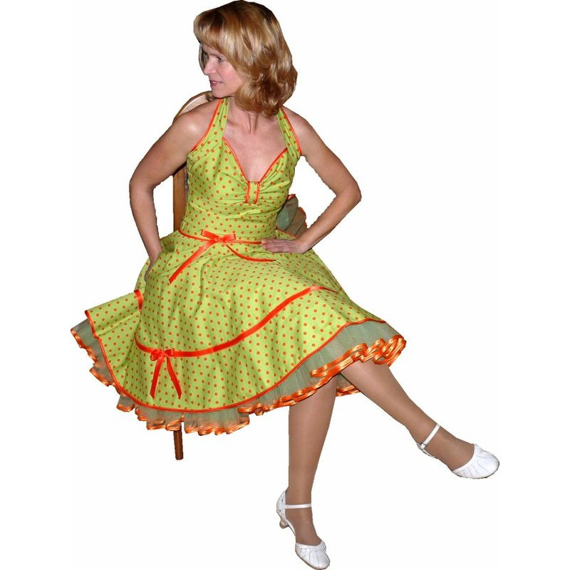 Petticoat Kleid 50Th Grün Orange Punkte  Tanzkleidder50Er