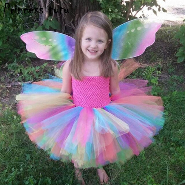 Prinzessin Tutu Kinder Mädchen Regenbogen Kleid Mini