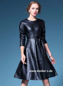 Pu Leder Damenkleid In Schwarz  Kleidung Damenkleider