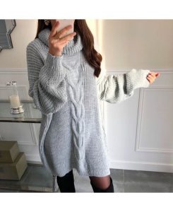 Pullover Kleid Oversize Zopfmuster 5112 Grau  Www
