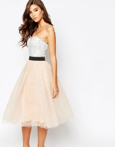 Rare London Lace Prom Midi Dress With Tulle Skirt  White