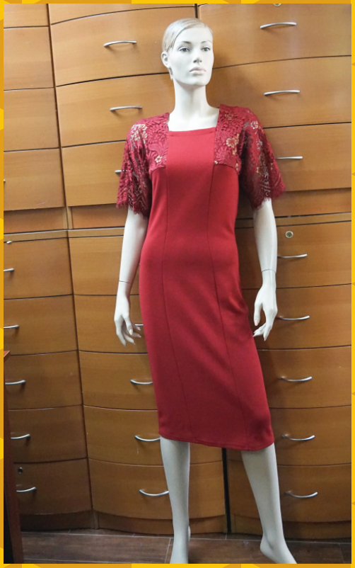 Red Party Dress Lace Sleeves Stretch Midi Mixgetränk