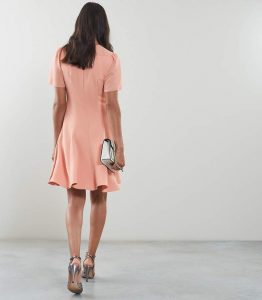 Reiss Natalia Vneck Fit And Flare Dress Pale Pink Neck