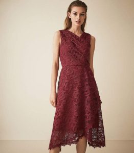 Reiss Rayna Wrap Front Lace Dress Wine Berry Wrapfront