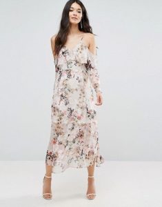 River Island Floral Midi Dress With Cold Shoulder At Asos
