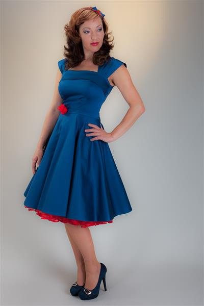 Rockabilly Kleid Blau Rot Mit Petticoat  Petticoatshop