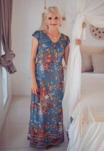 Rückenfreies Kleid Bodenlang In Blau Im Boho Style Mit
