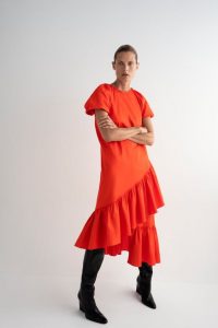 Ruffled Dress With Voluminous Sleeves In 2020  Midi Dress