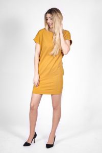 Schlichtes Kurzärmeliges Kleid Mit Taschen  Gelb
