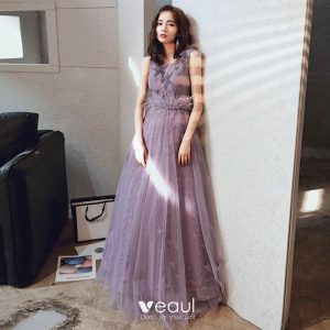 Schöne Violett Abendkleider 2020 A Linie