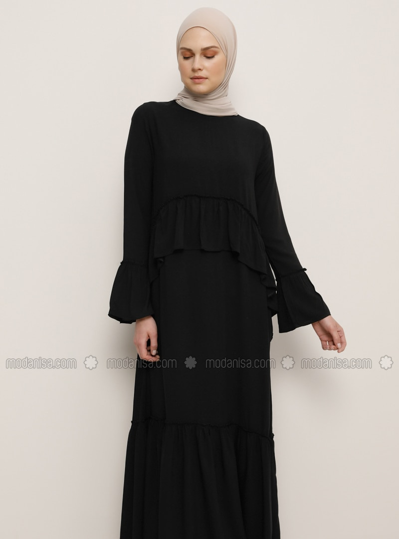 Schwarz  Rundhalsausschnitt  Hijab Kleid