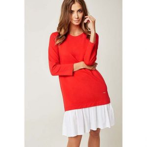 Sehr Aussergewöhnlich Ist Dieses Rotes Langarm Kleid Mit