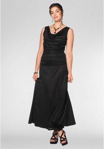 Sheego Style Abendkleid Mit Wasserfallkragen  Schwarz