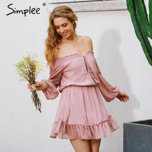 Simplee Short Chiffon Vintage Kleid Frauen Schulterfrei