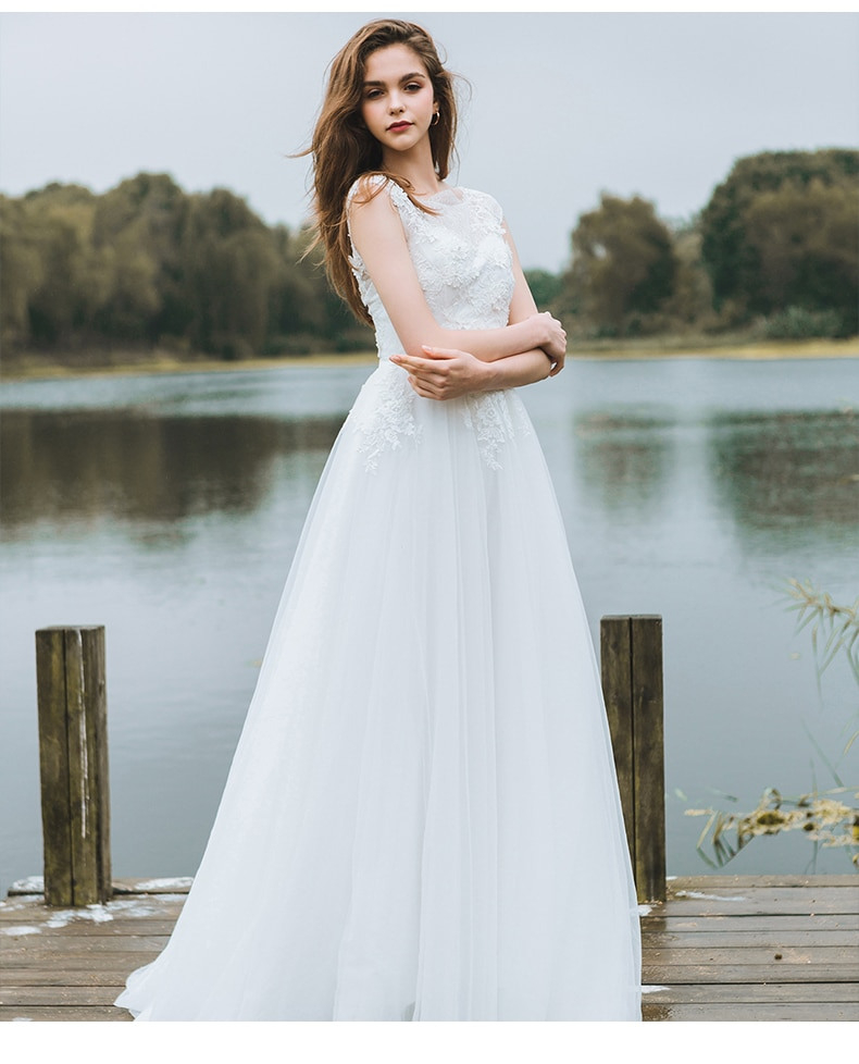 Sonderangebot Sleeveless Weiß Hochzeit Kleid Strand