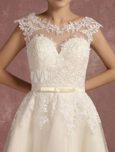Spitze Hochzeit Kleid Kurze Illusion Vintage Brautkleid