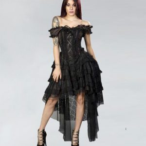 Steampunk Ophelie Korsett Kleid Mit Nadelstreifen