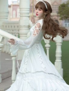 Süßes Lolita Opkleid Weißes Schnüren Kaskadierende