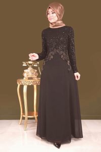 Taille Kleider Geschnürt Chiffon Hijab Abendkleid Alm3011