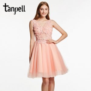 Tanpell Appliques Homecoming Kleid Rosa V Ausschnitt