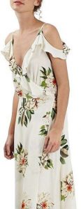 Topshop Floral Print Ruffle Cold Shoulder Wrap Maxi Dress