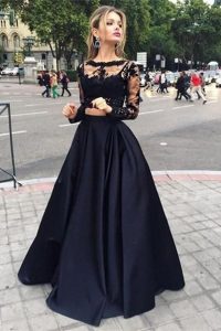 Two Piece Black A Line Lace Long Sleeves Formal Prom Dress
