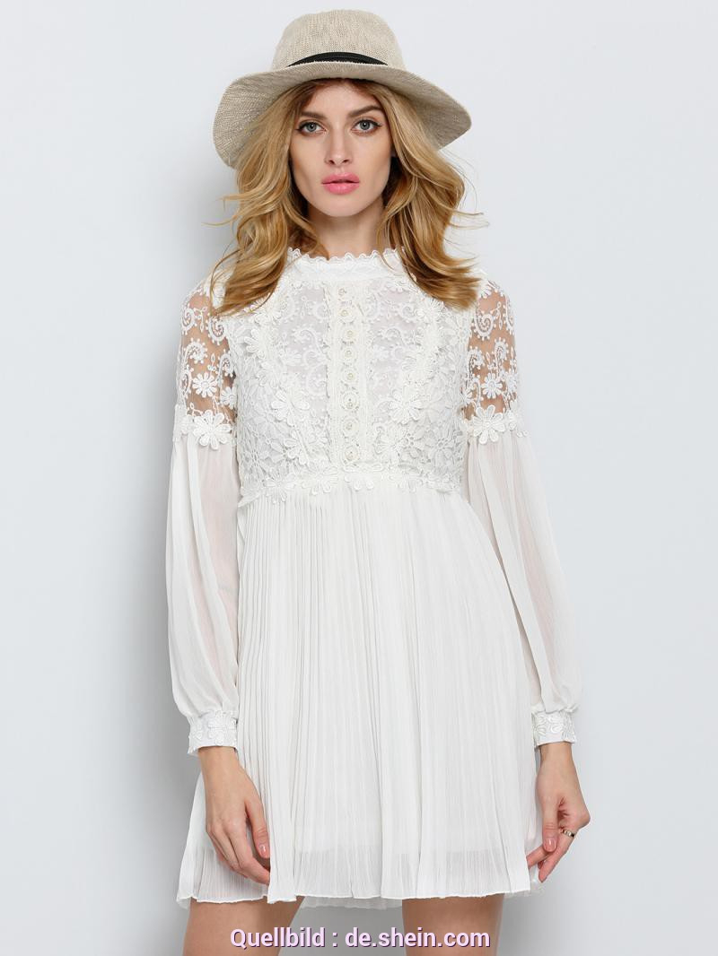 Typisch Weißes Spitzenkleid Langarm Kleid Langarm Mit